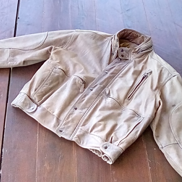 Vintage Distressed Men's Tan Bomber/Moto Jacket - Picture 3 of 7